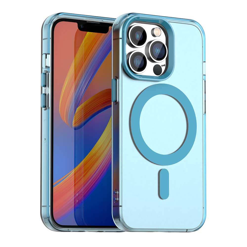 Apple iPhone 13 Pro Max Hoesje MagSafe Backcover Semi-Transparant & Blauw afbeelding 1