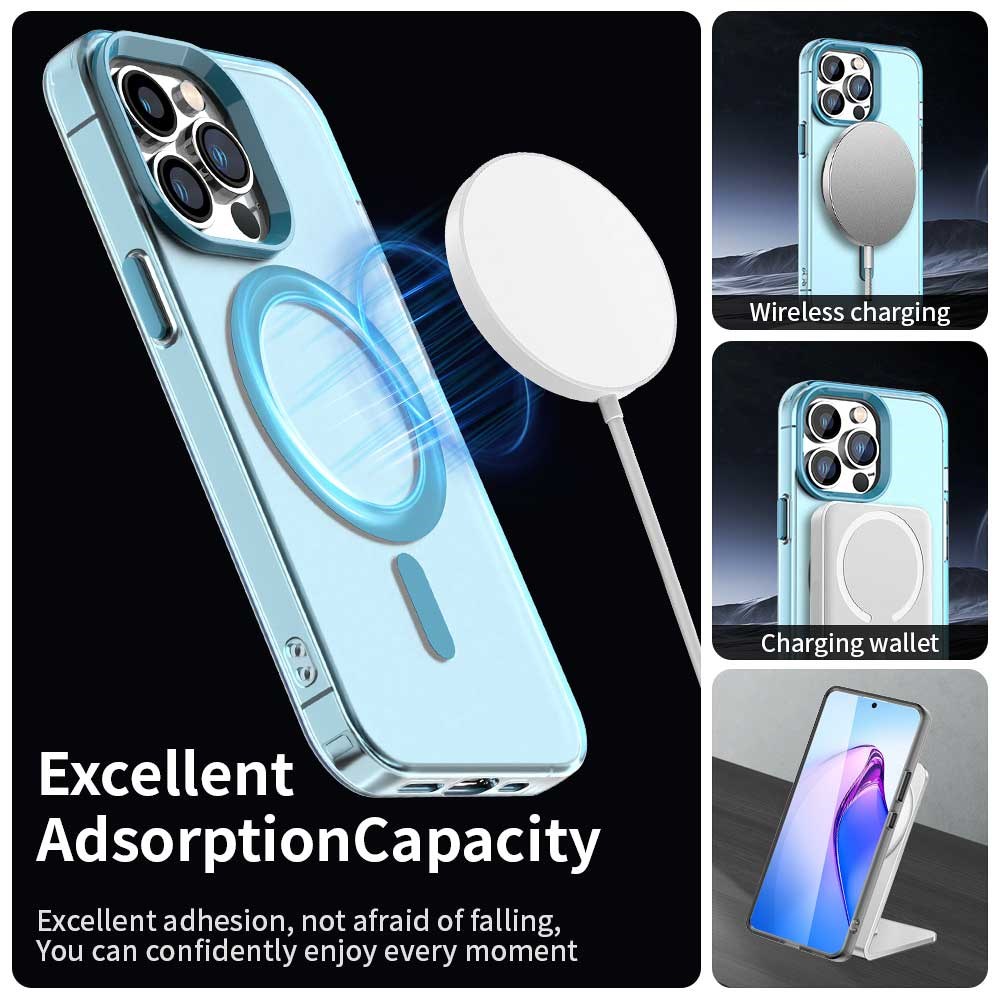 Apple iPhone 13 Pro Max Hoesje MagSafe Backcover Semi-Transparant & Blauw afbeelding 6