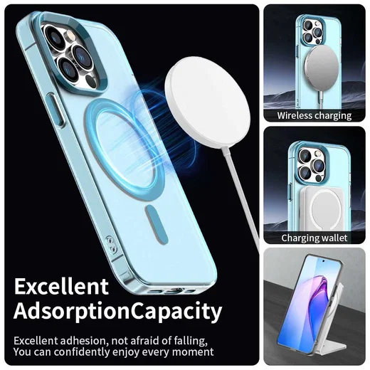 Apple iPhone 13 Pro Max Hoesje MagSafe Backcover Semi-Transparant & Blauw afbeelding 6