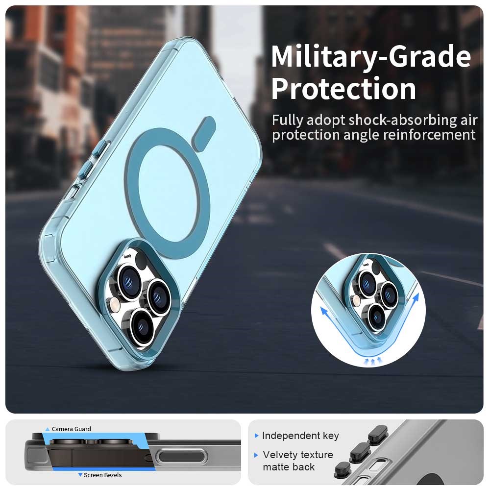 Apple iPhone 13 Pro Max Hoesje MagSafe Backcover Semi-Transparant & Blauw afbeelding 3