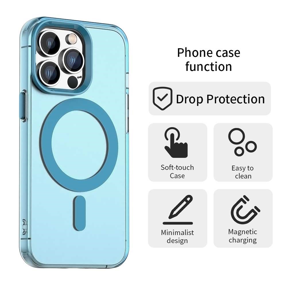 Apple iPhone 13 Pro Max Hoesje MagSafe Backcover Semi-Transparant & Blauw afbeelding 7