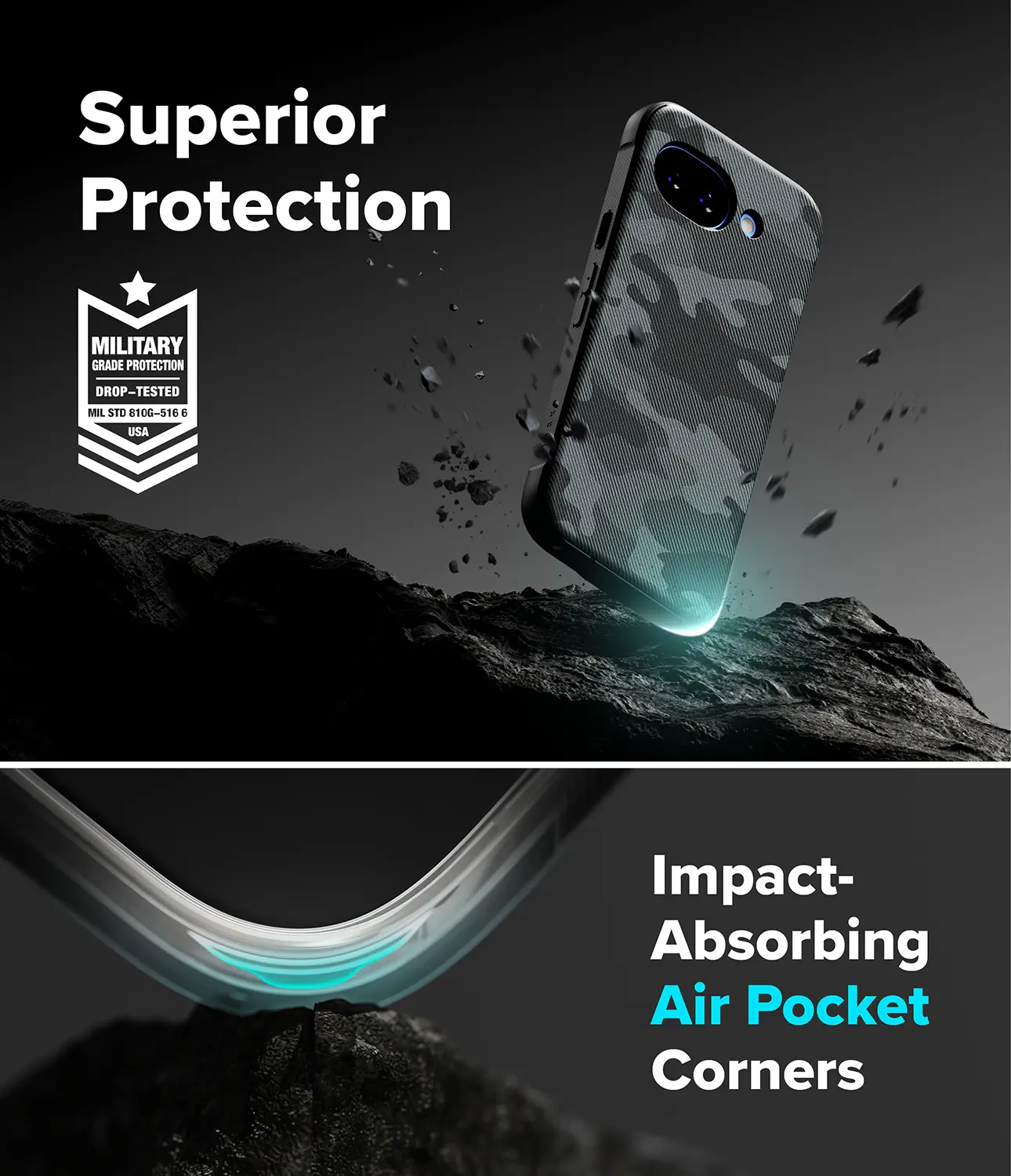 Ringke Onyx Google Pixel 10a Hoesje Flexibel TPU Back Cover Camo Zwart afbeelding 7