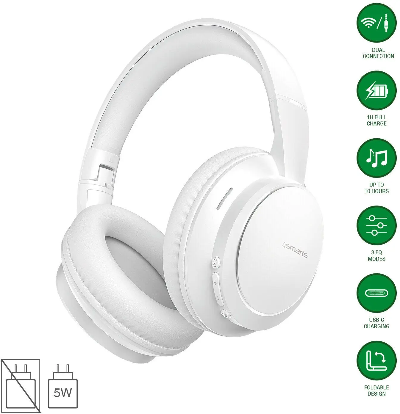 4smarts SkyBuds Wave Over-Ear Draadloze Bluetooth Koptelefoon Wit afbeelding 2