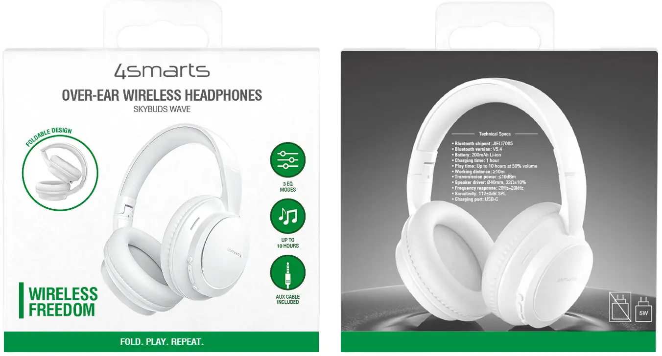 4smarts SkyBuds Wave Over-Ear Draadloze Bluetooth Koptelefoon Wit afbeelding 10