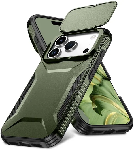 Apple iPhone 17 Pro Hoesje Camera Slider Back Cover Schokbestendig Groen afbeelding 1