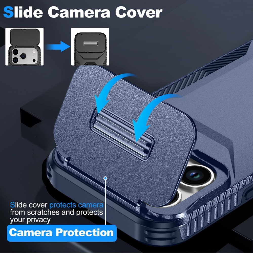 Apple iPhone 17 Pro Hoesje Camera Slider Back Cover Schokbestendig Blauw afbeelding 3