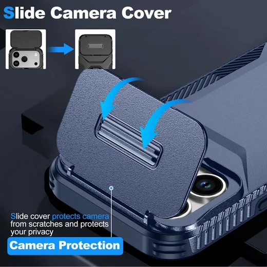 Apple iPhone 17 Pro Hoesje Camera Slider Back Cover Schokbestendig Blauw afbeelding 3