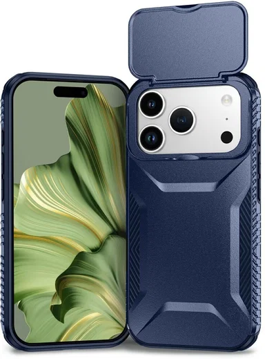 Apple iPhone 17 Pro Hoesje Camera Slider Back Cover Schokbestendig Blauw afbeelding 2
