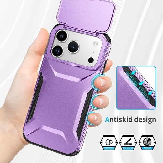 Apple iPhone 17 Pro Hoesje Camera Slider Back Cover Schokbestendig Paars afbeelding 6