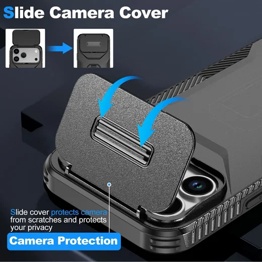 Apple iPhone 17 Pro Max Hoesje Camera Slider Back Cover Schokbestendig Zwart afbeelding 5