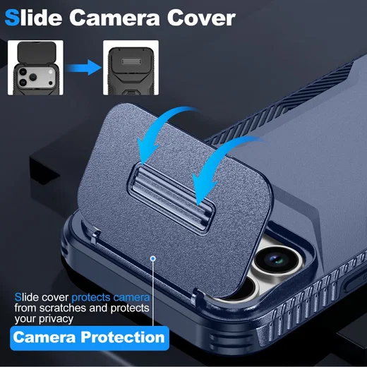 Apple iPhone 17 Pro Max Hoesje Camera Slider Back Cover Schokbestendig Blauw afbeelding 5