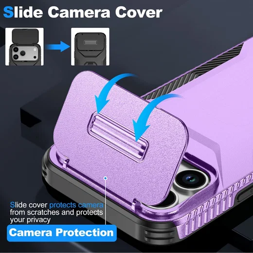 Apple iPhone 17 Pro Max Hoesje Camera Slider Back Cover Schokbestendig Paars afbeelding 3