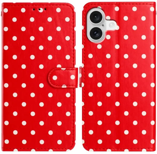 Apple iPhone 17 Hoesje Portemonnee Book Case Polka Dot Rood afbeelding 1