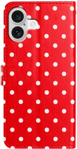 Apple iPhone 17 Hoesje Portemonnee Book Case Polka Dot Rood afbeelding 11