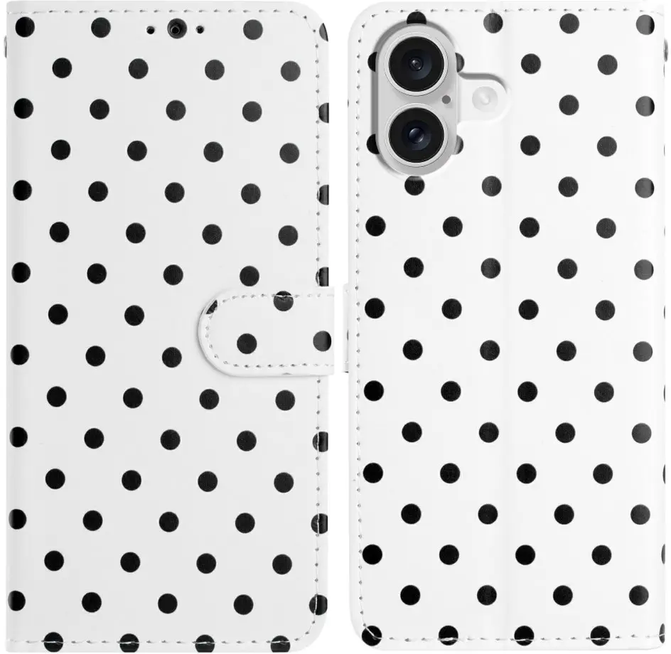 Apple iPhone 17 Hoesje Portemonnee Book Case Polka Dot Wit afbeelding 1