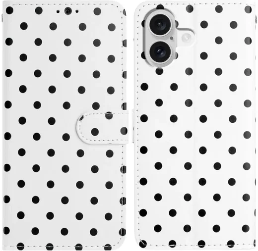 Apple iPhone 17 Hoesje Portemonnee Book Case Polka Dot Wit afbeelding 1