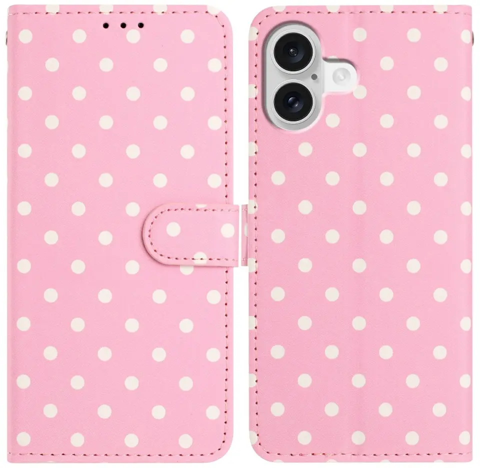 Apple iPhone 17 Hoesje Portemonnee Book Case Polka Dot Roze afbeelding 1