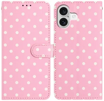 Apple iPhone 17 Hoesje Portemonnee Book Case Polka Dot Roze