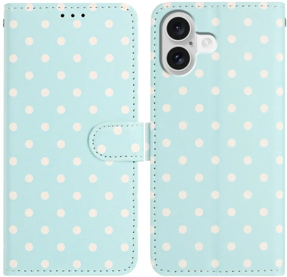 Apple iPhone 17 Hoesje Portemonnee Book Case Polka Dot Blauw afbeelding 1