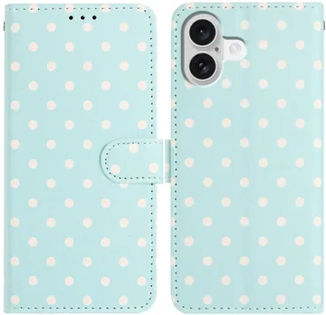 Apple iPhone 17 Hoesje Portemonnee Book Case Polka Dot Blauw