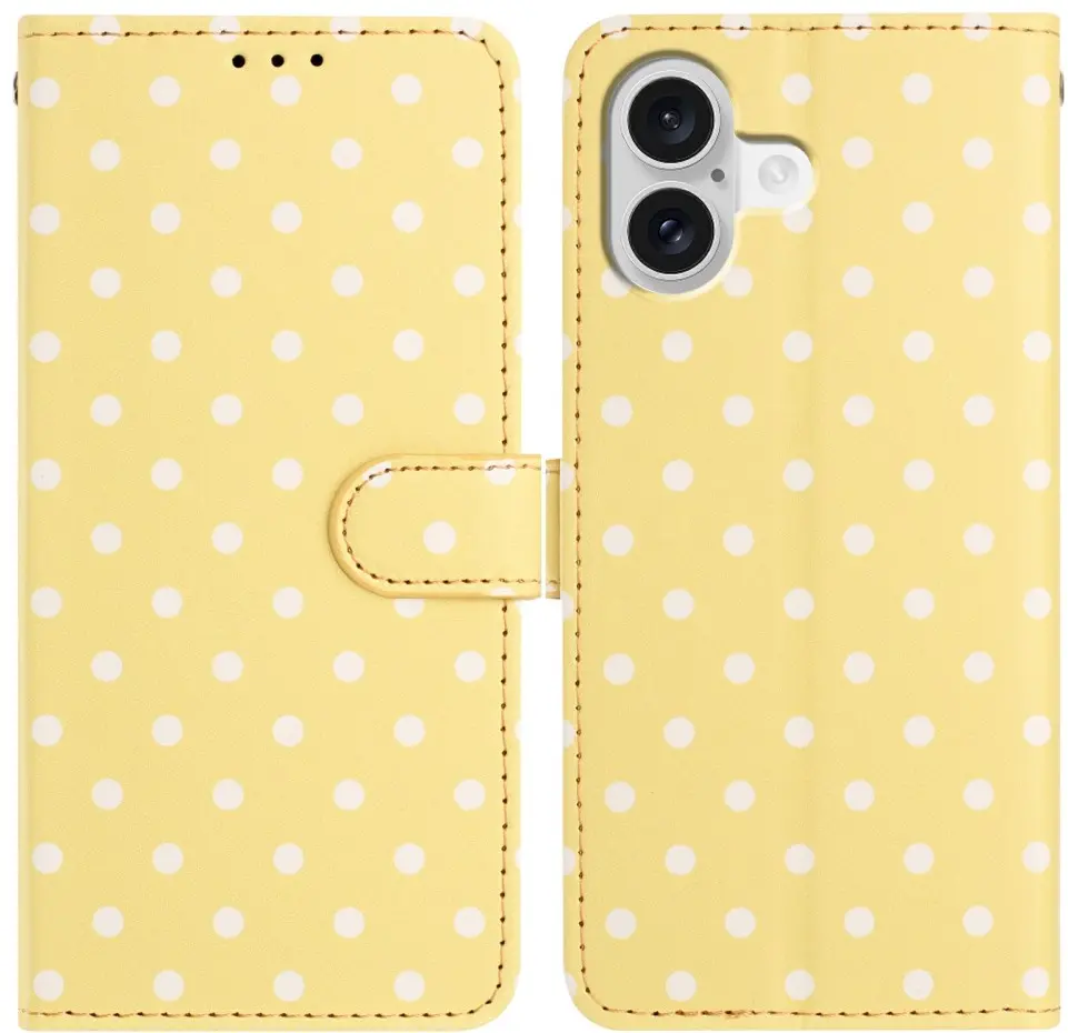 Apple iPhone 17 Hoesje Portemonnee Book Case Polka Dot Geel afbeelding 1
