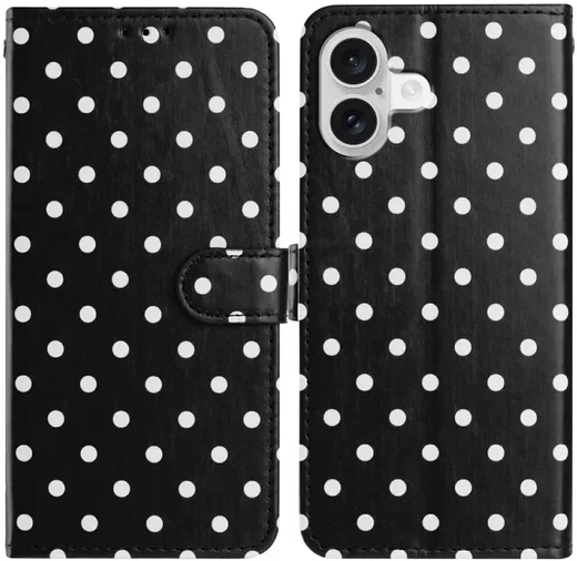 Apple iPhone 17 Hoesje Portemonnee Book Case Polka Dot Zwart afbeelding 1