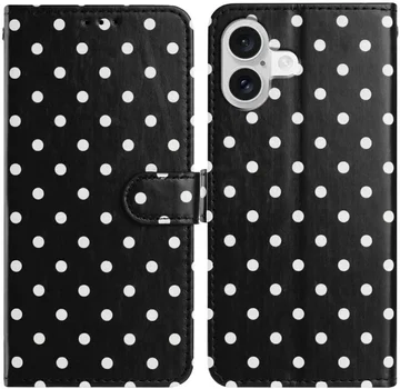 Apple iPhone 17 Hoesje Portemonnee Book Case Polka Dot Zwart