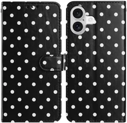 Apple iPhone 17 Hoesje Portemonnee Book Case Polka Dot Zwart afbeelding