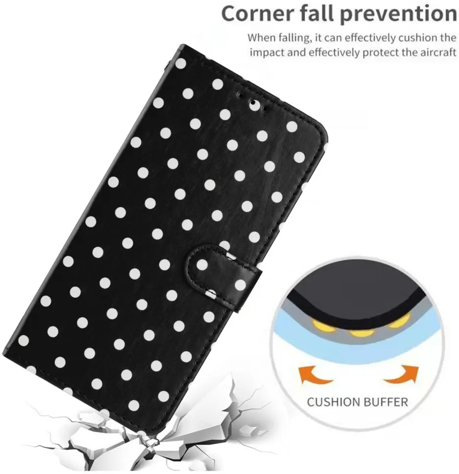 Apple iPhone 17 Hoesje Portemonnee Book Case Polka Dot Zwart afbeelding 9