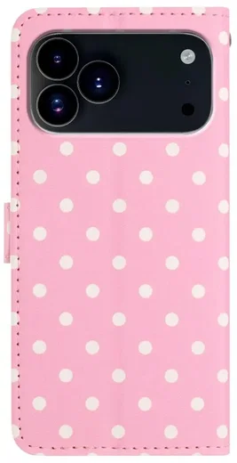 Apple iPhone 17 Pro Hoesje Portemonnee Book Case Polka Dot Roze afbeelding 5