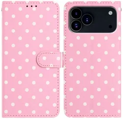 Apple iPhone 17 Pro Hoesje Portemonnee Book Case Polka Dot Roze afbeelding