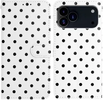 Apple iPhone 17 Pro Hoesje Portemonnee Book Case Polka Dot Wit
