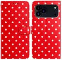 Apple iPhone 17 Pro Hoesje Portemonnee Book Case Polka Dot Rood