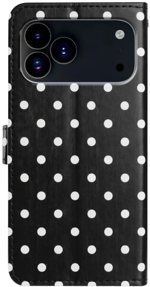 Apple iPhone 17 Pro Max Hoesje Portemonnee Book Case Polka Dot Zwart afbeelding 3