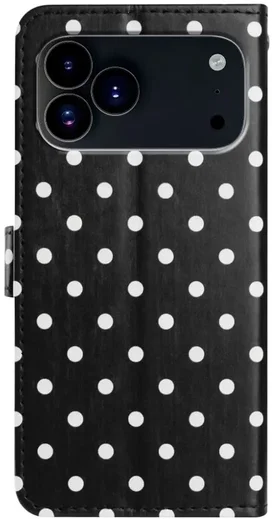 Apple iPhone 17 Pro Max Hoesje Portemonnee Book Case Polka Dot Zwart afbeelding 3