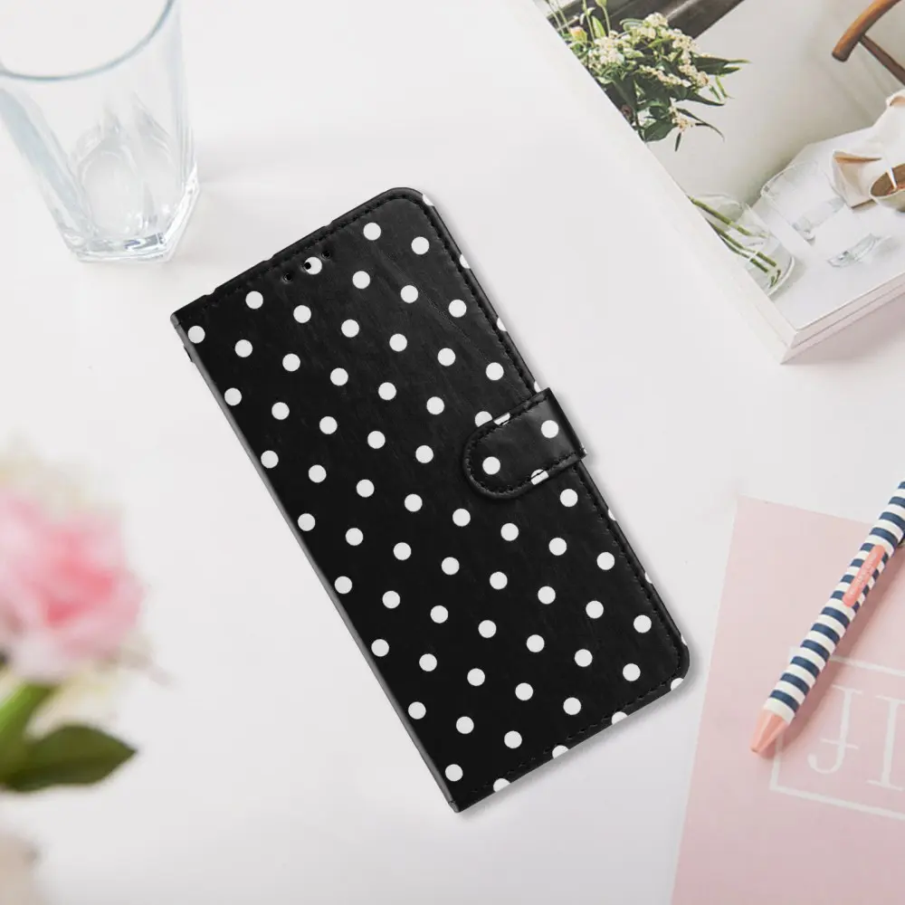 Apple iPhone 17 Pro Max Hoesje Portemonnee Book Case Polka Dot Zwart afbeelding 2