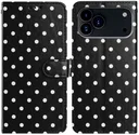 Apple iPhone 17 Pro Max Hoesje Portemonnee Book Case Polka Dot Zwart
