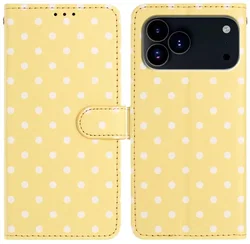Apple iPhone 17 Pro Max Hoesje Portemonnee Book Case Polka Dot Geel afbeelding