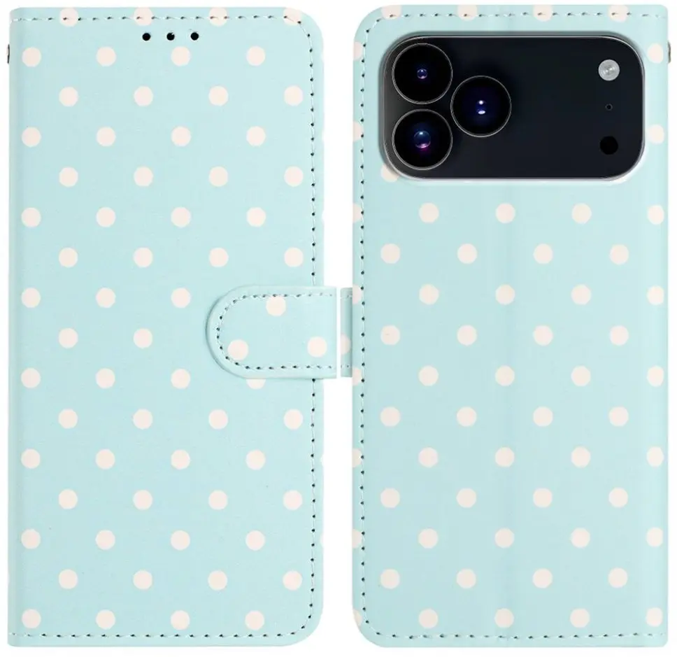 Apple iPhone 17 Pro Max Hoesje Portemonnee Book Case Polka Dot Blauw afbeelding 1