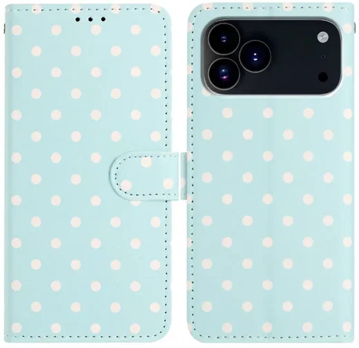 Apple iPhone 17 Pro Max Hoesje Portemonnee Book Case Polka Dot Blauw afbeelding 1