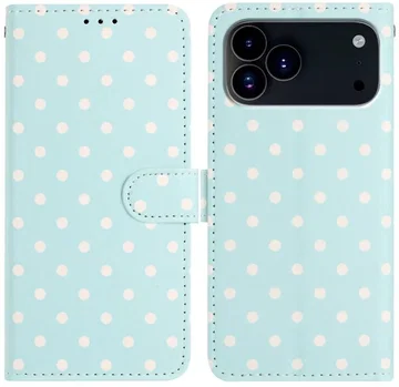 Apple iPhone 17 Pro Max Hoesje Portemonnee Book Case Polka Dot Blauw