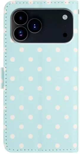Apple iPhone 17 Pro Max Hoesje Portemonnee Book Case Polka Dot Blauw afbeelding 3