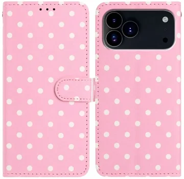 Apple iPhone 17 Pro Max Hoesje Portemonnee Book Case Polka Dot Roze