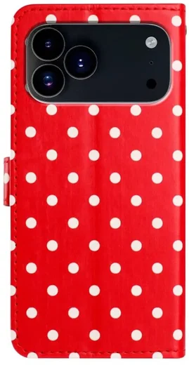 Apple iPhone 17 Pro Max Hoesje Portemonnee Book Case Polka Dot Rood afbeelding 3