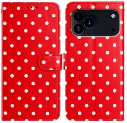Apple iPhone 17 Pro Max Hoesje Portemonnee Book Case Polka Dot Rood afbeelding