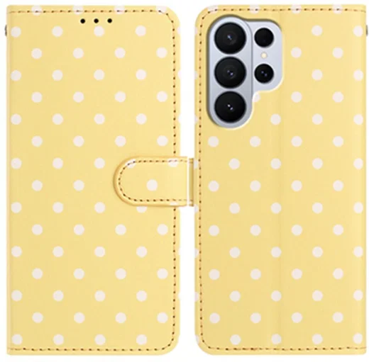 Samsung Galaxy S26 Ultra Hoesje Portemonnee Book Case Polka Dot Geel afbeelding 1