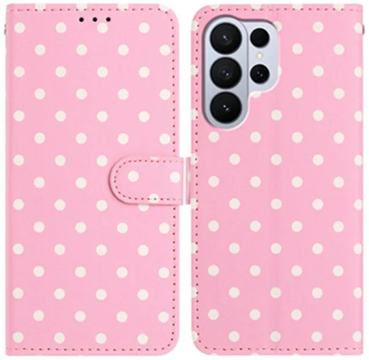 Samsung Galaxy S26 Ultra Hoesje Portemonnee Book Case Polka Dot Roze afbeelding 1