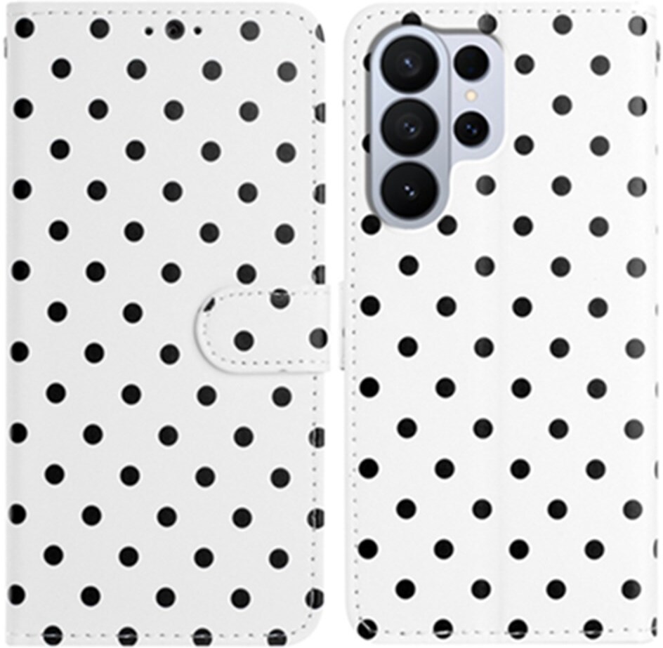 Samsung Galaxy S26 Ultra Hoesje Portemonnee Book Case Polka Dot Wit afbeelding 1