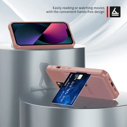 Apple iPhone 13 TPU Back Cover met Kunstleren Wallet Roze afbeelding 5