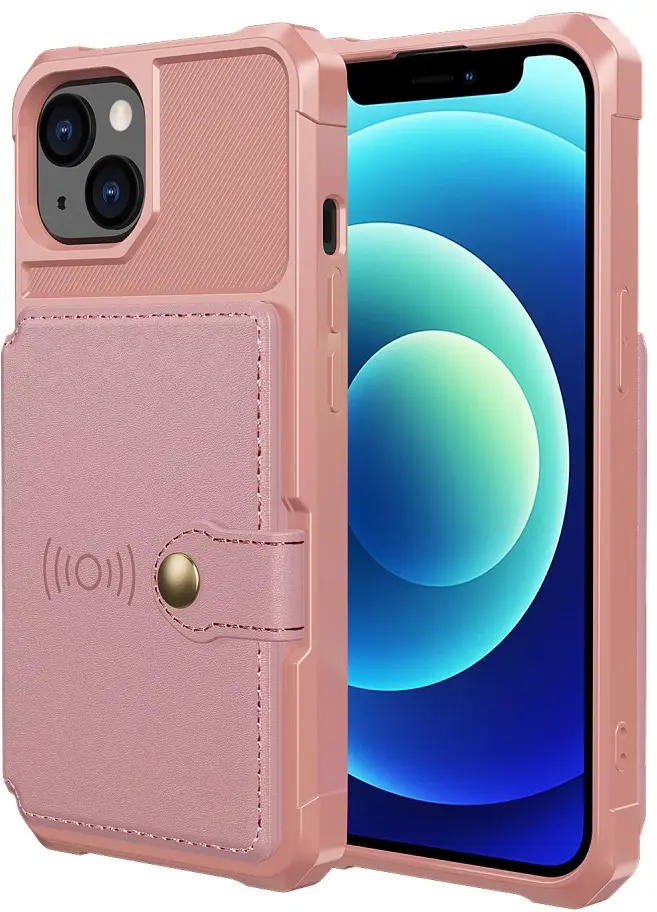 Apple iPhone 13 TPU Back Cover met Kunstleren Wallet Roze afbeelding 2